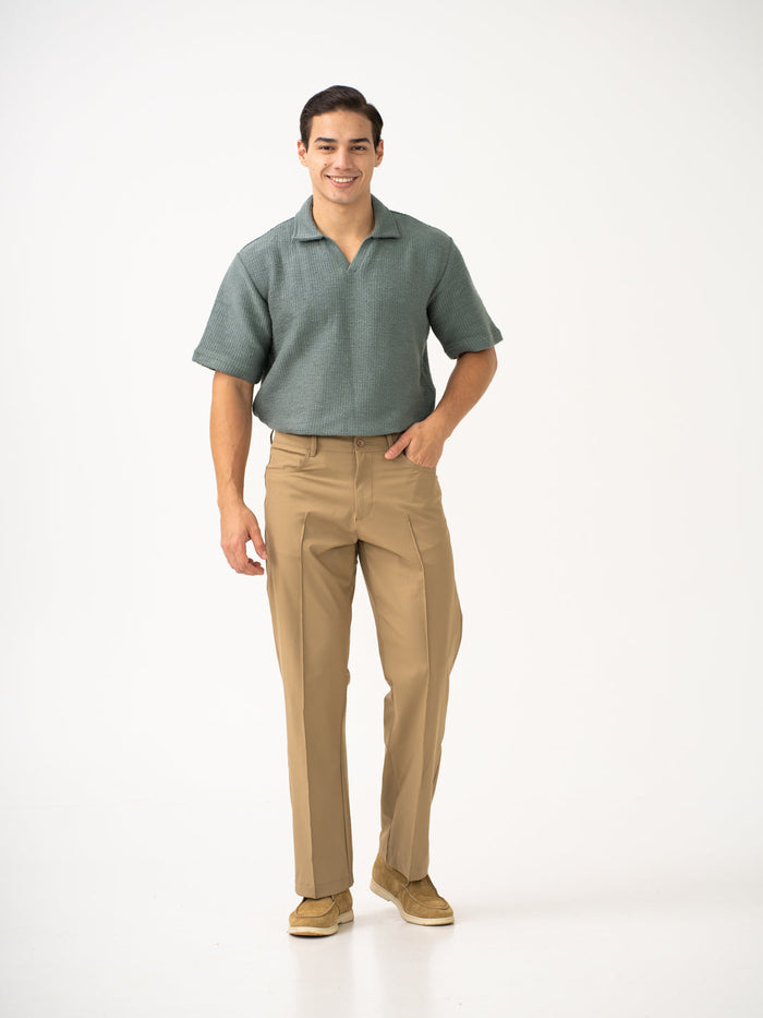 Pecan Khaki Relaxed Fit Korean Pintuck Pants