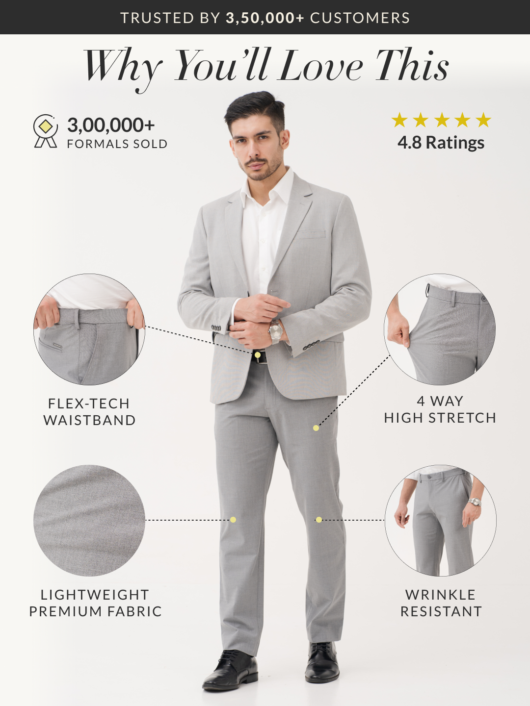 Effortless Grey Relaxed Fit Stretch Formal Pants