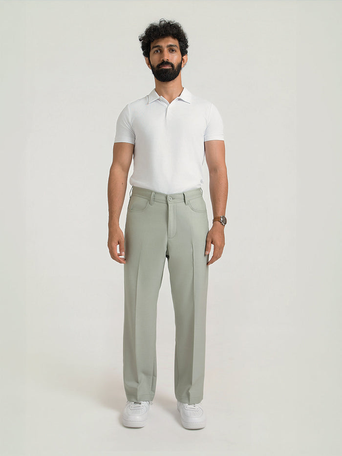 Korean Green Relaxed Fit Pintuck Pants