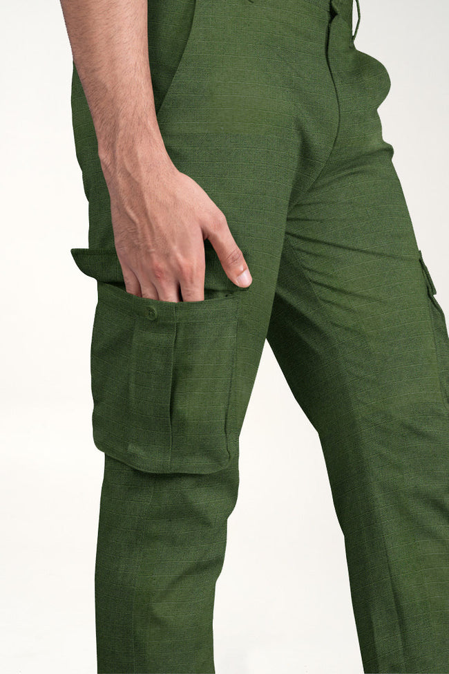 Green Ripstop Textured Cargo Pants