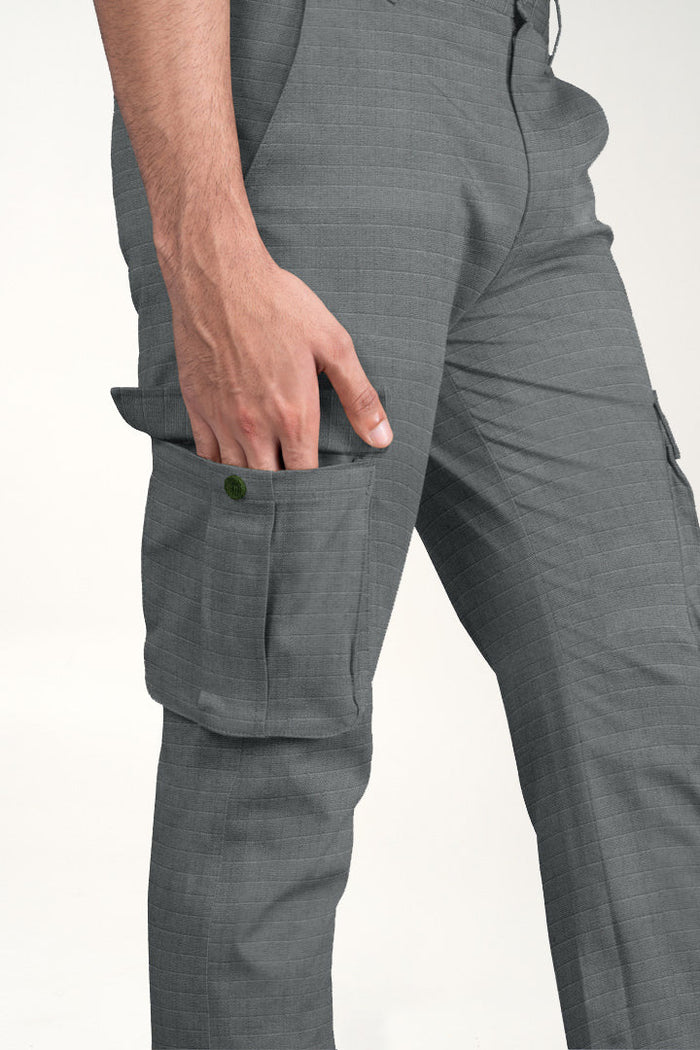 Grey Ripstop Textured Cargo Pants