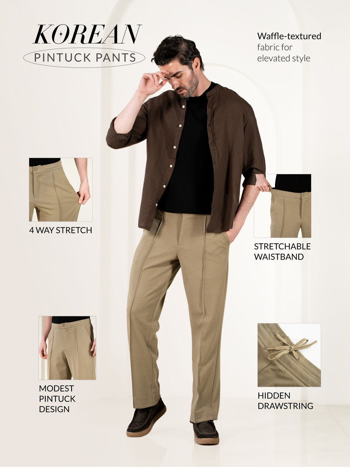 Hawk Khaki Relaxed Fit Power Stretch Korean Pintuck Pants