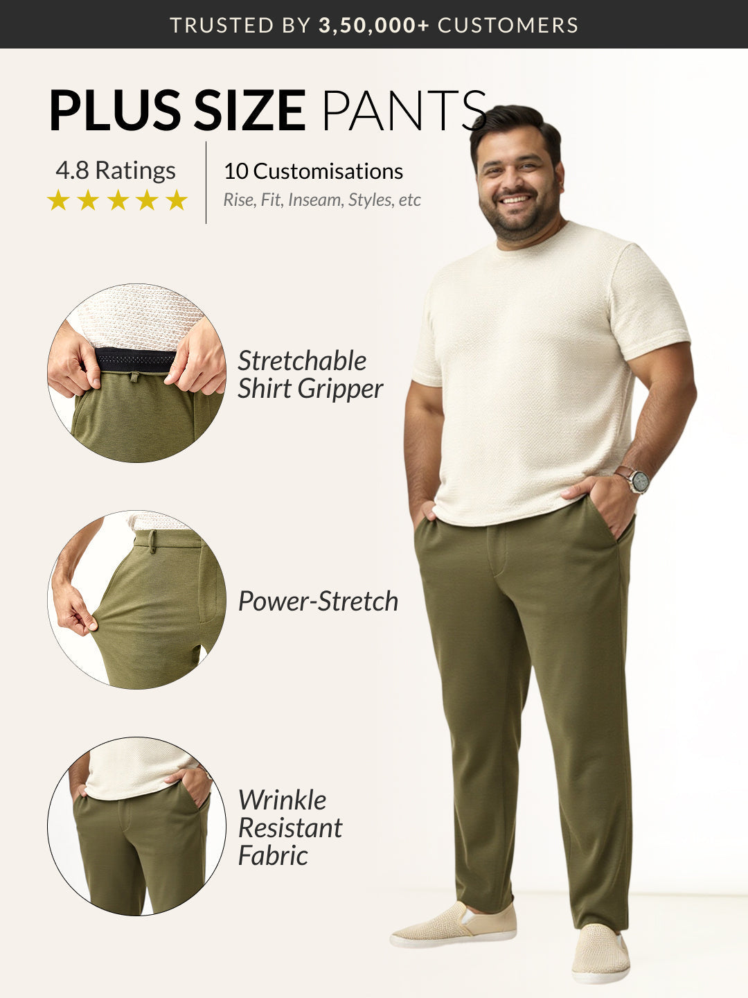 Military Green Plus Size Power-Stretch Pants
