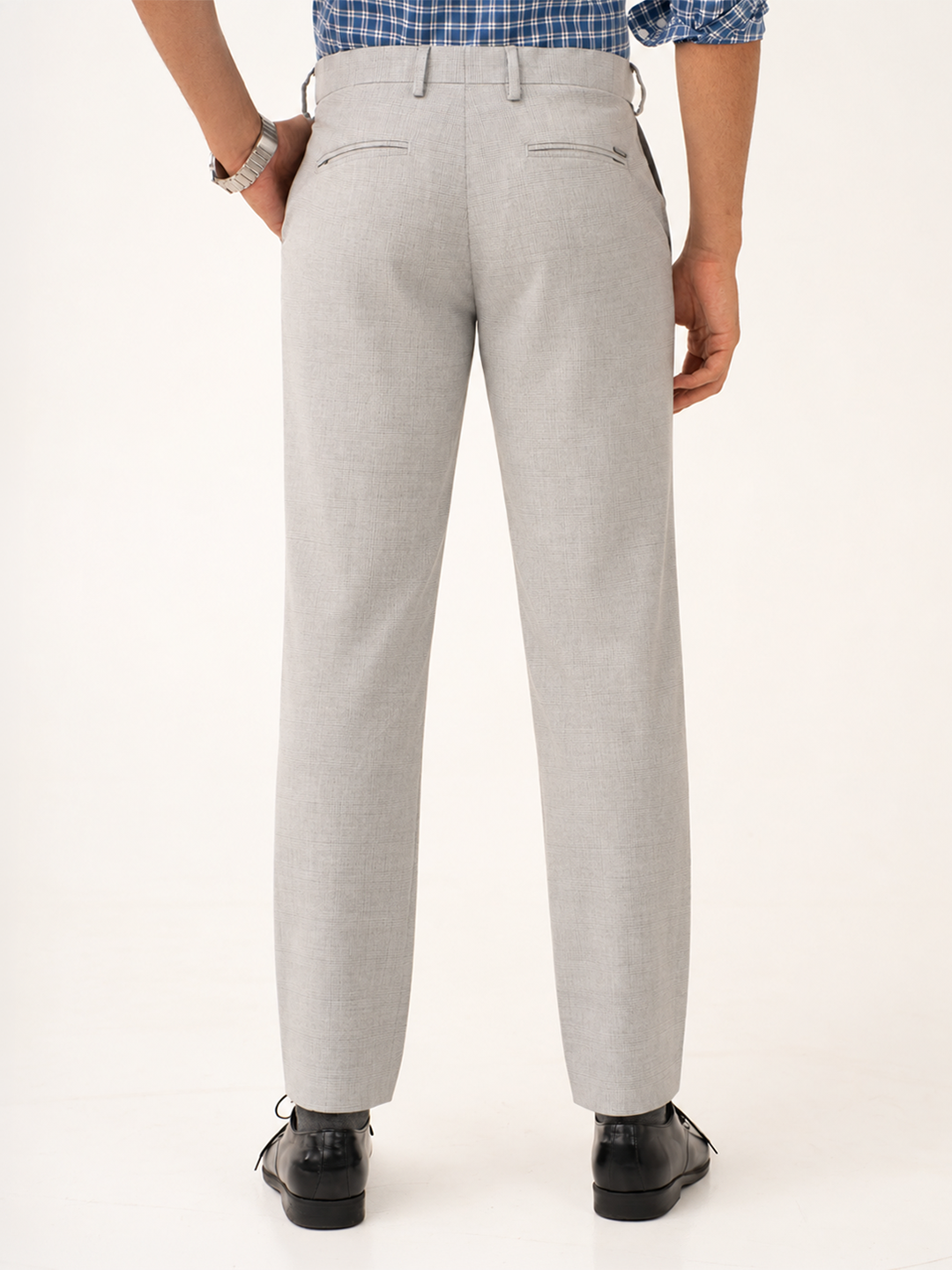 Ion Grey Checks Slim Fit Stretch Formal Pants