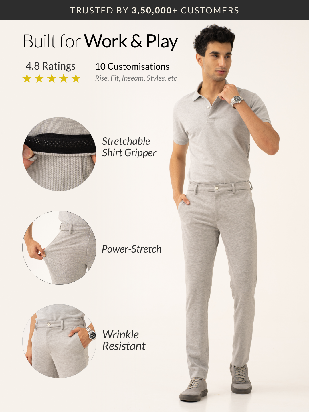 Neural Grey Twill Power-Stretch Pants