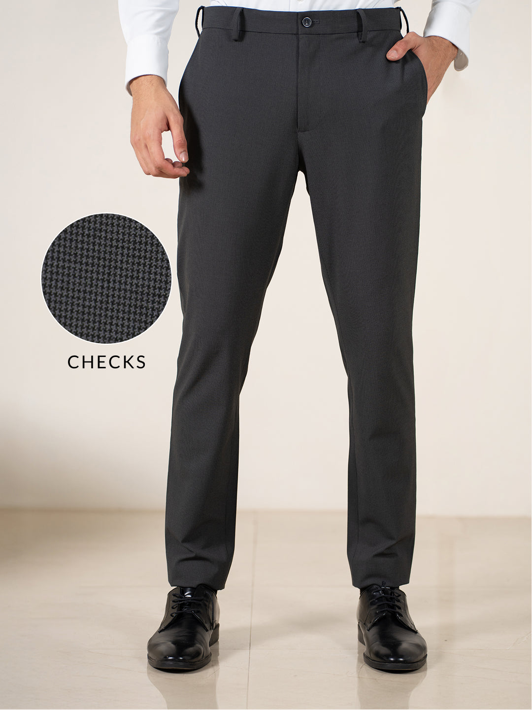 Shepherd Grey Houndstooth Slim Fit Stretch Formal Pants