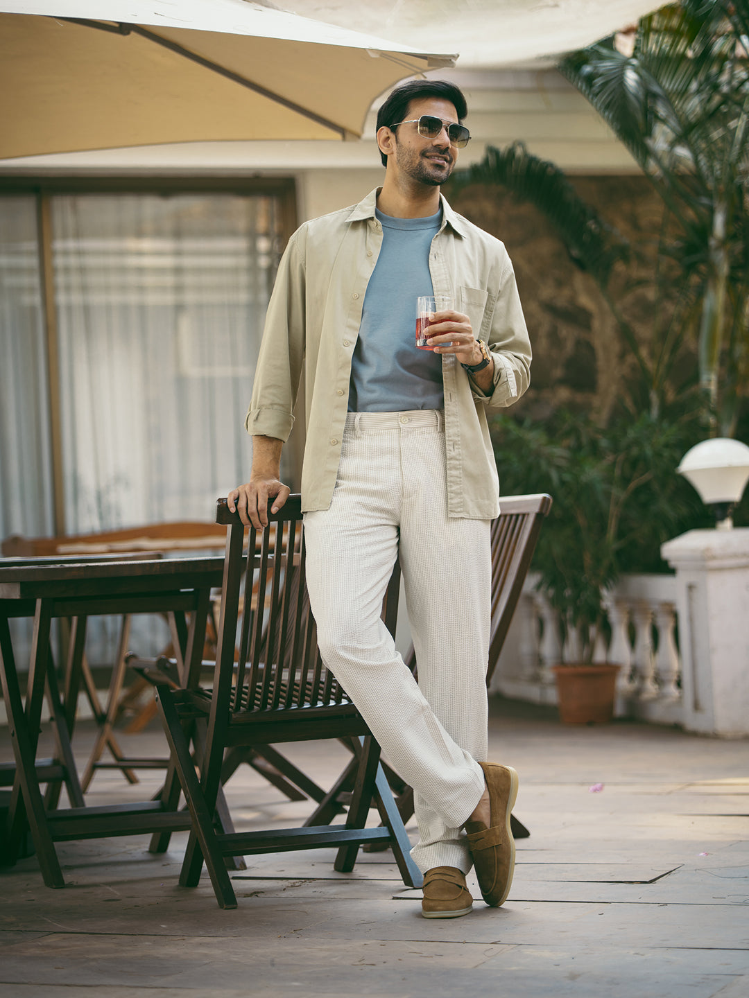 Terrain Taupe Stripes Seersucker Pants