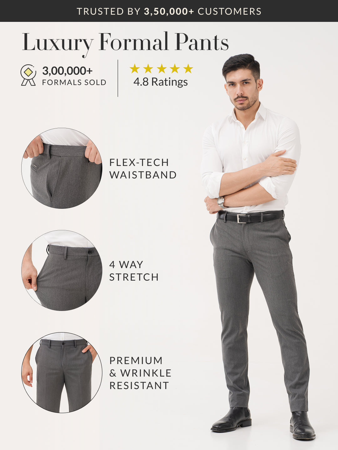 Thorne Grey Luxury Twill Relaxed Fit Stretch Formal Pants