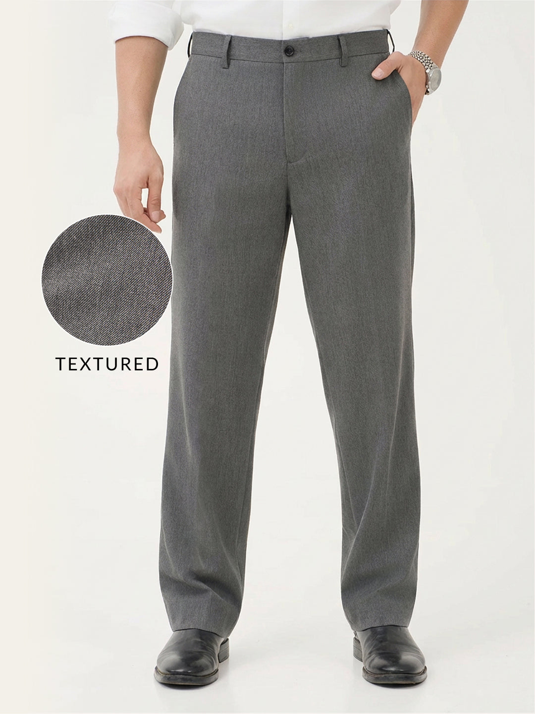 Thorne Grey Luxury Twill Relaxed Fit Stretch Formal Pants