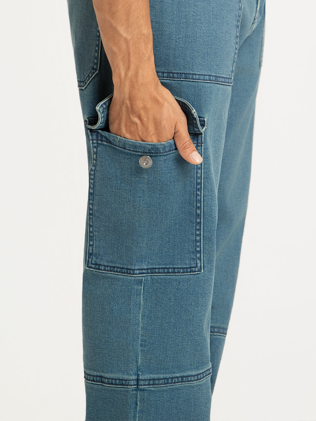 Dusty Blue Relaxed Fit Denim Cargos