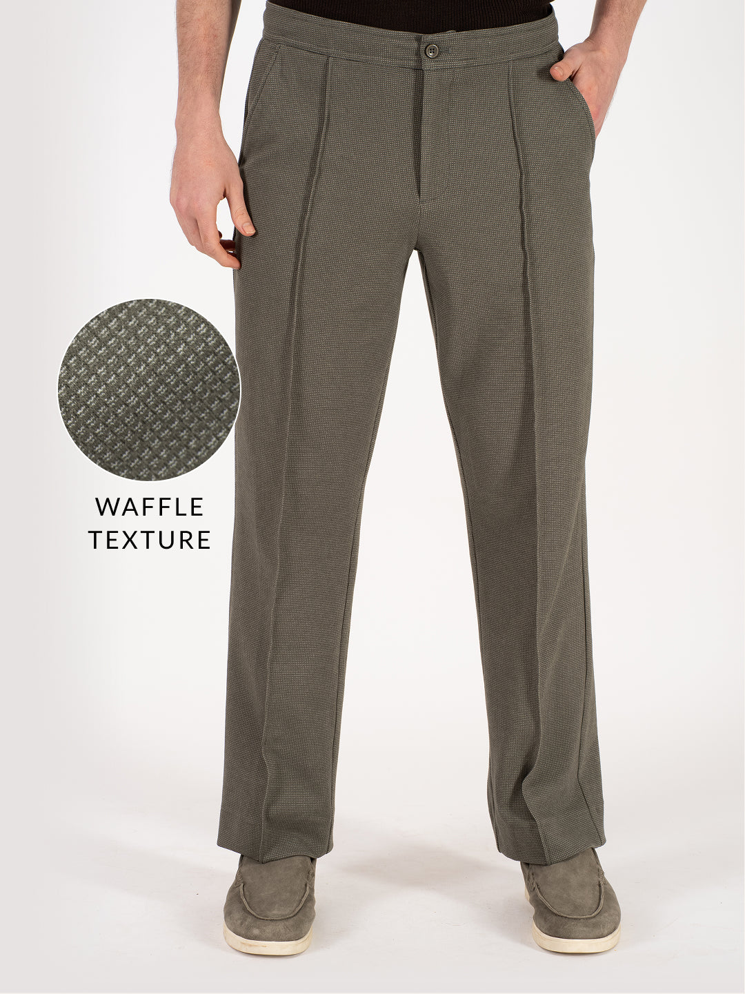 Viren Green Relaxed Fit Power Stretch Korean Pintuck Pants