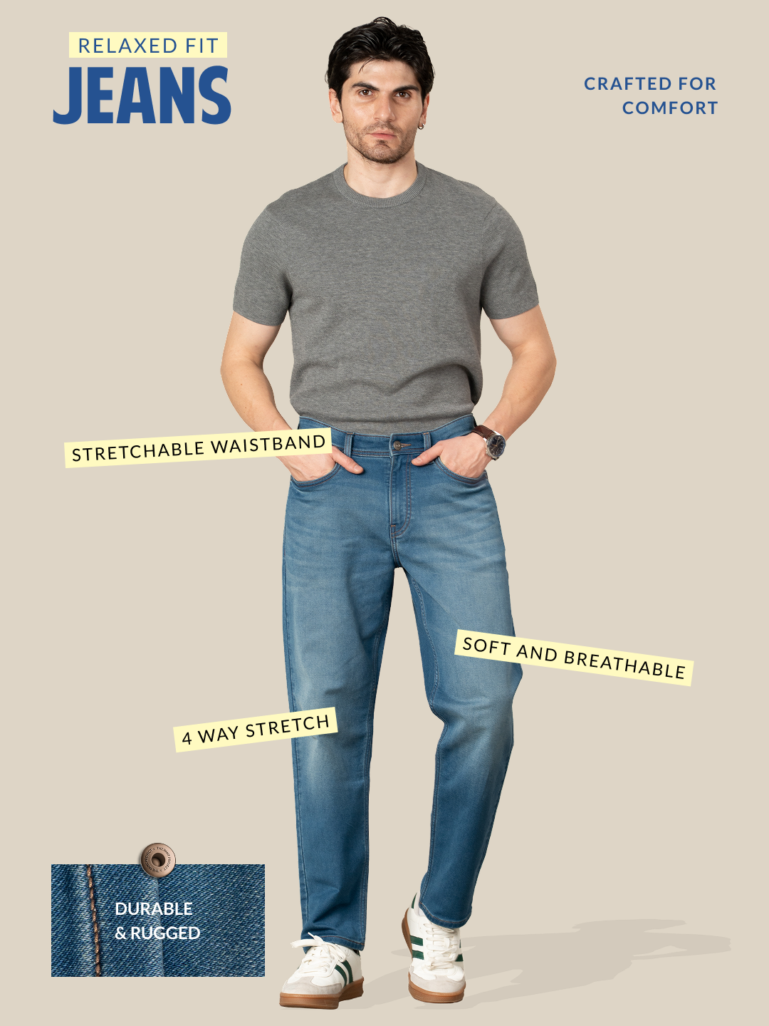 Walking Blue Tinted Relaxed Fit Jeans