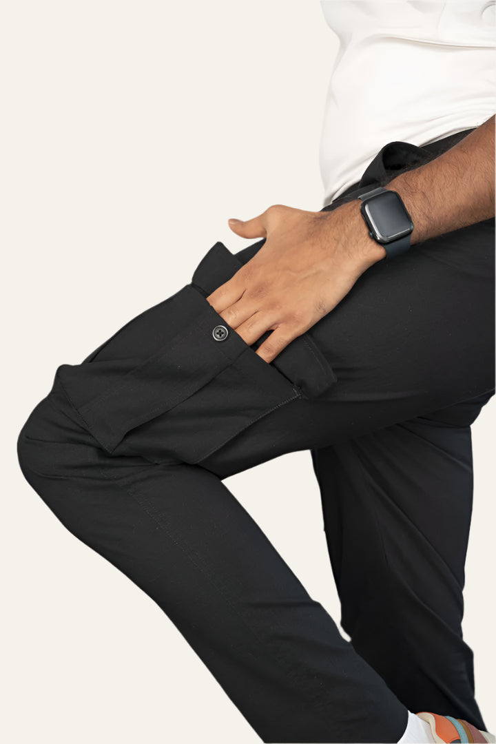 Black Ripstop Textured Cargo Pants