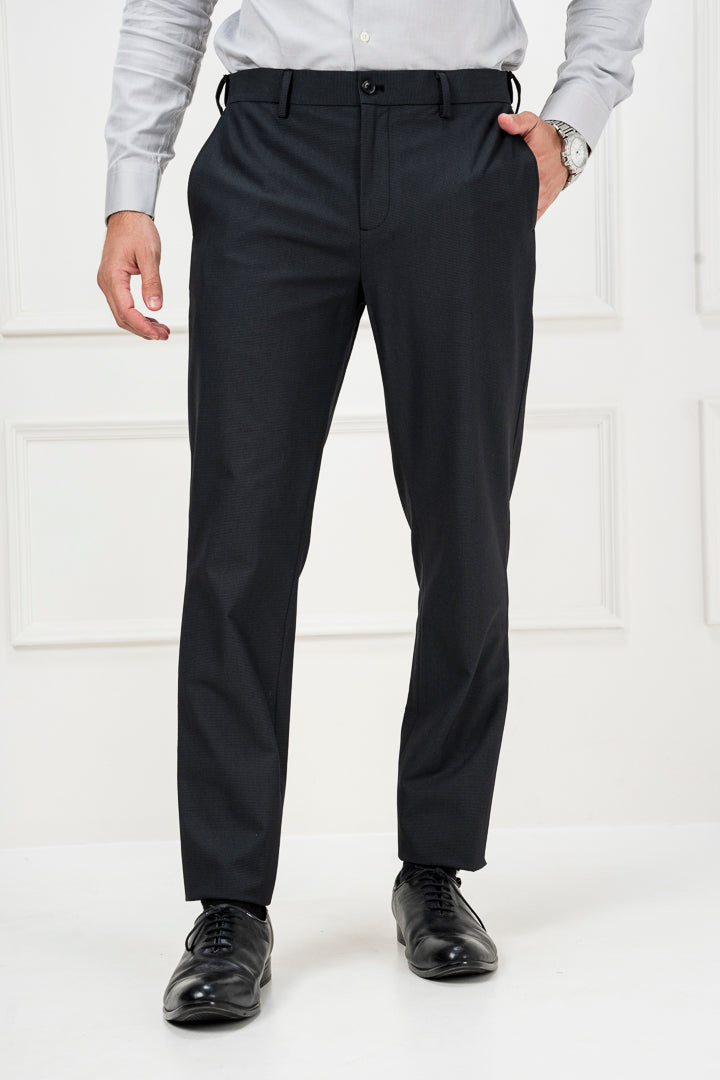 New York Black Micro Checks Stretch Pants