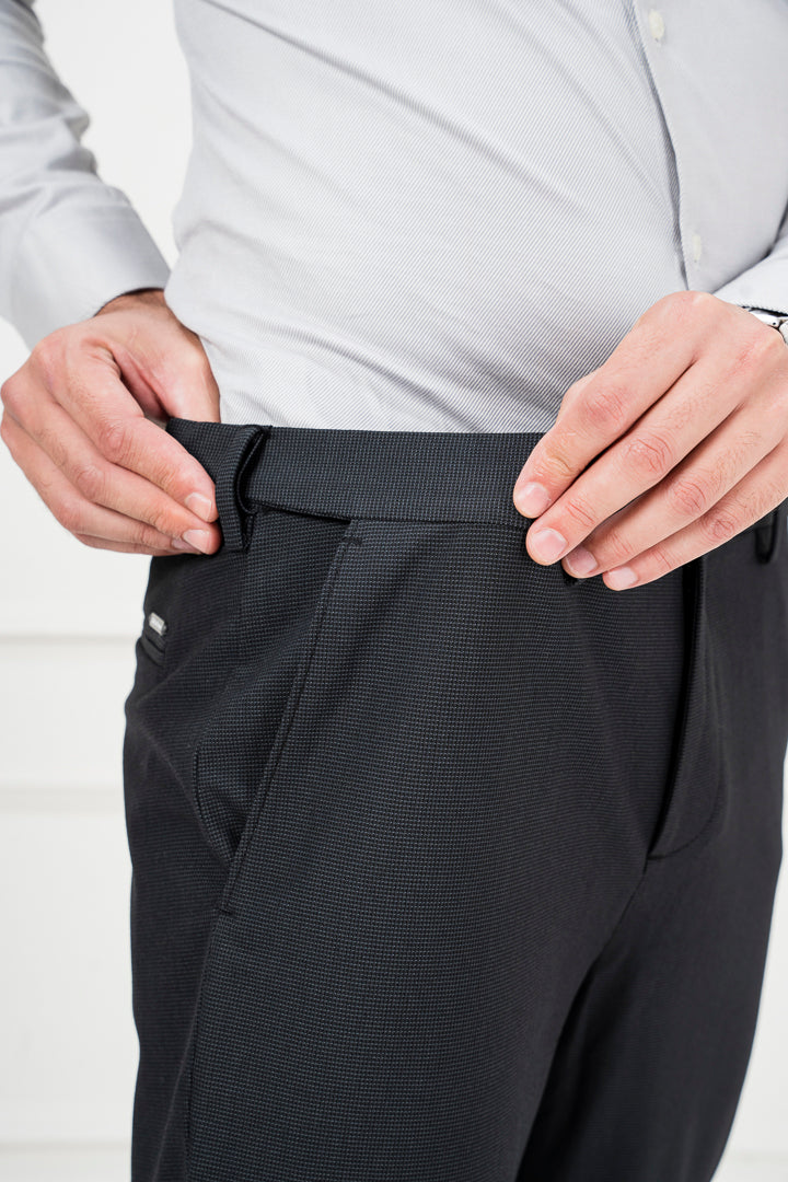 New York Black Micro Checks Stretch Pants