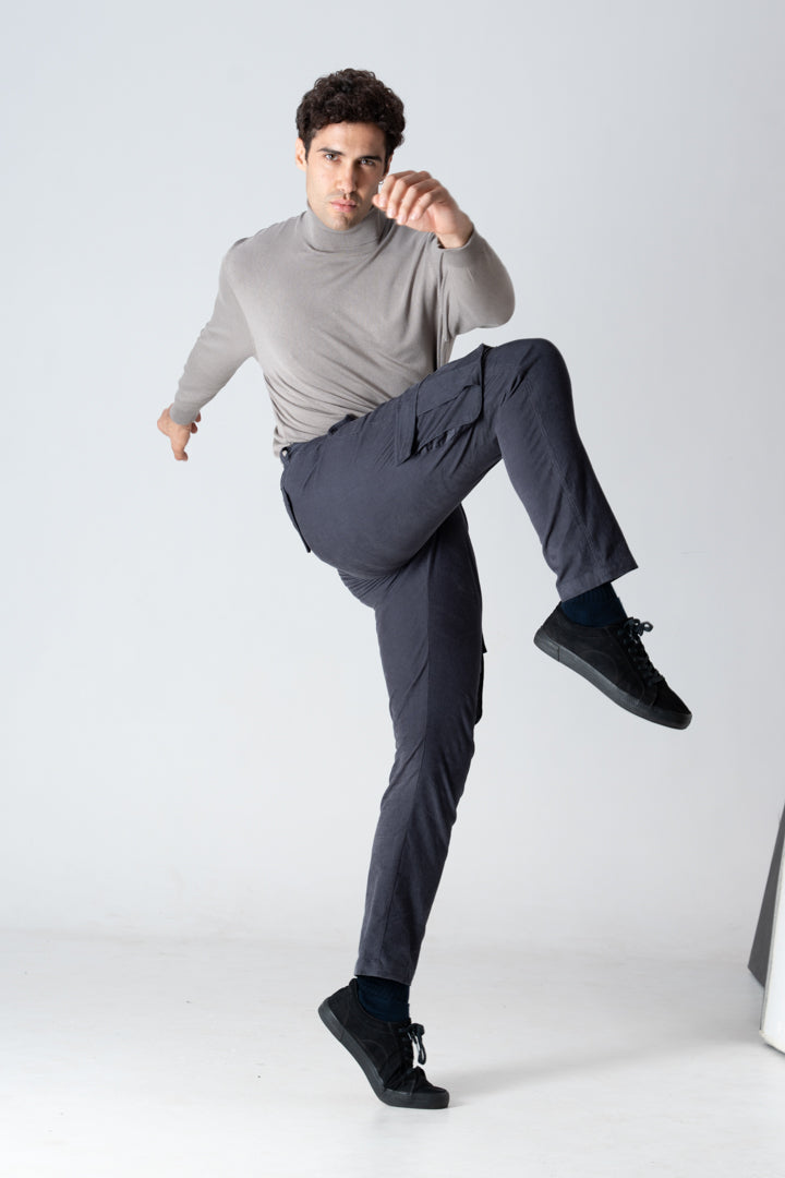 Grey Corduroy Stretch Cargo Pants