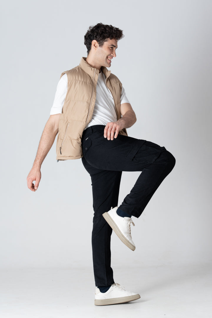 Black Corduroy Stretch Cargo Pants
